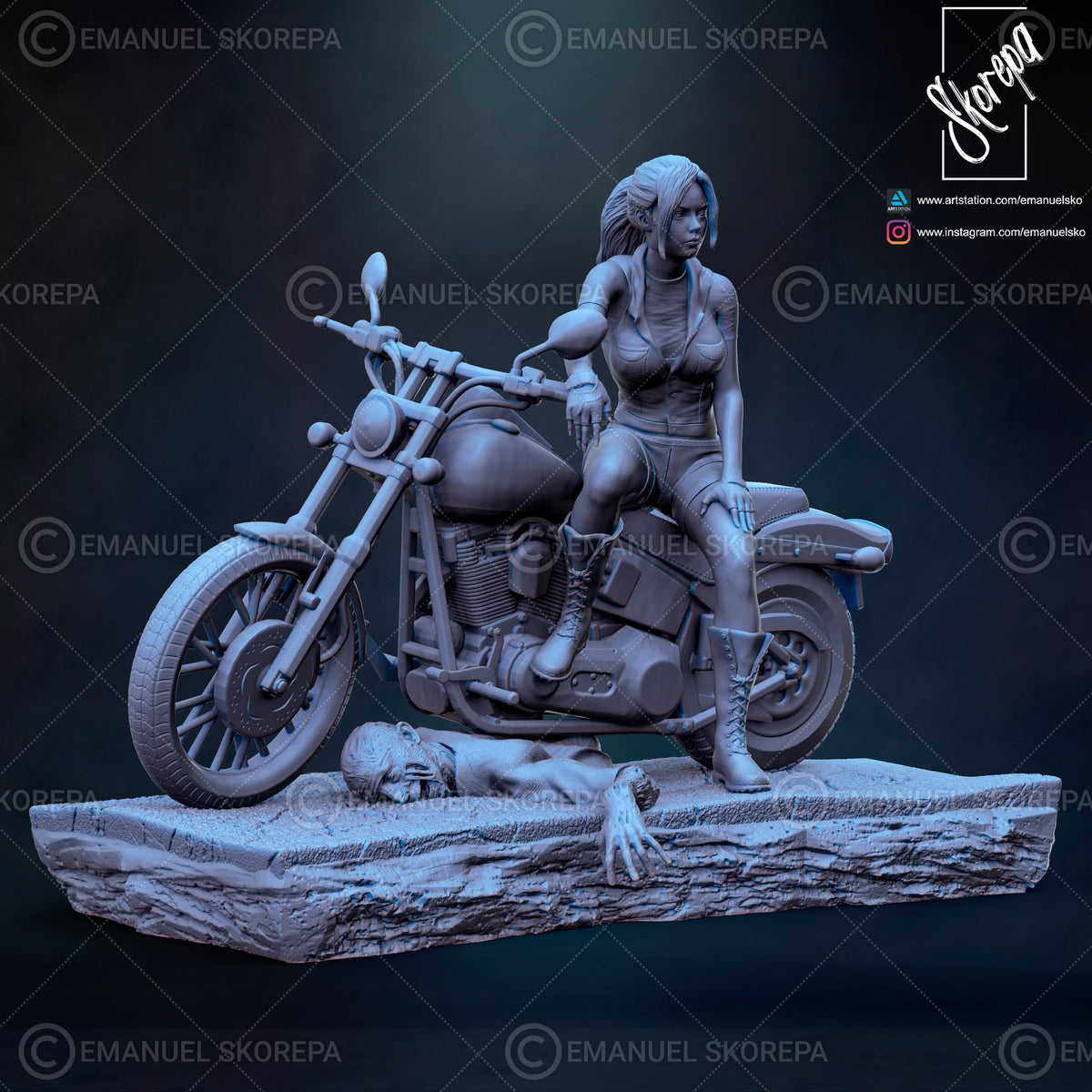 Zombie Outbreak Biker Heroine Resin Statue – Collector Display Model