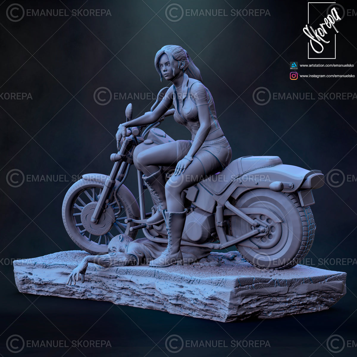 Zombie Outbreak Biker Heroine Resin Statue – Collector Display Model