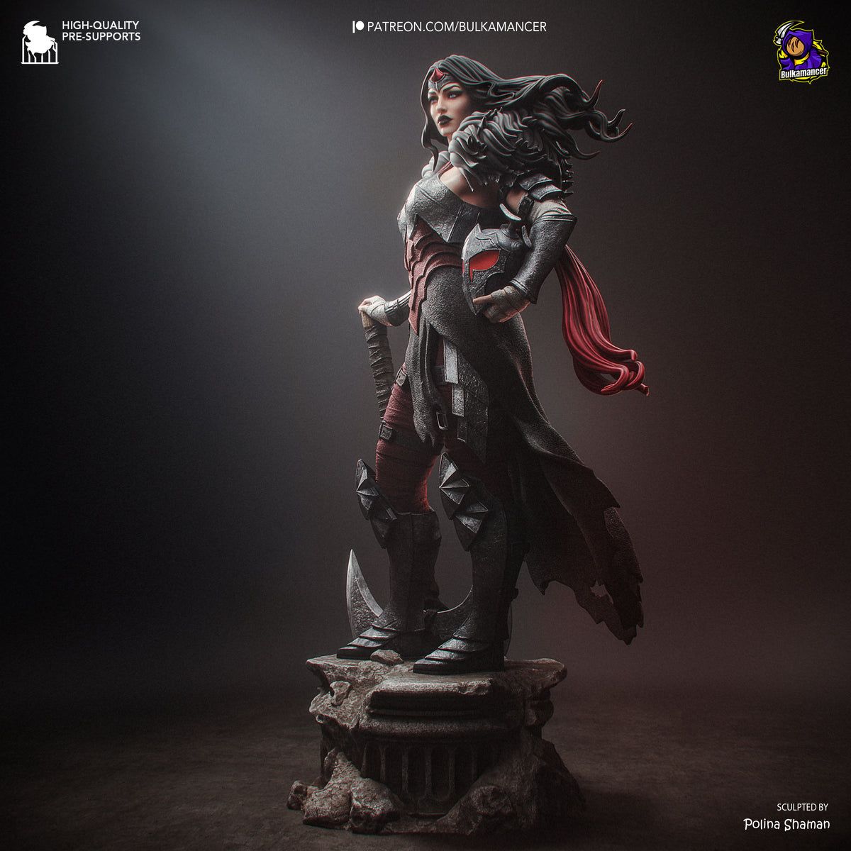 Mythic Amazon Warrior Resin Statue – Dark Fantasy Female Knight Figure – Model Kit