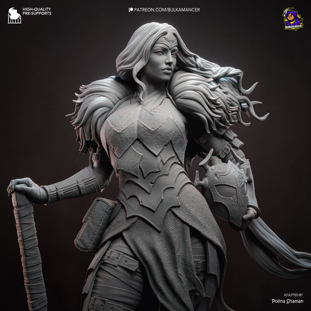 Mythic Amazon Warrior Resin Statue – Dark Fantasy Female Knight Figure – Model Kit