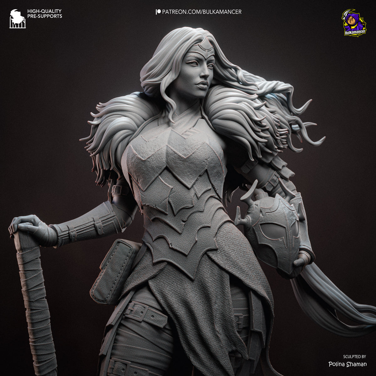 Mythic Amazon Warrior Resin Statue – Dark Fantasy Female Knight Figure – Model Kit