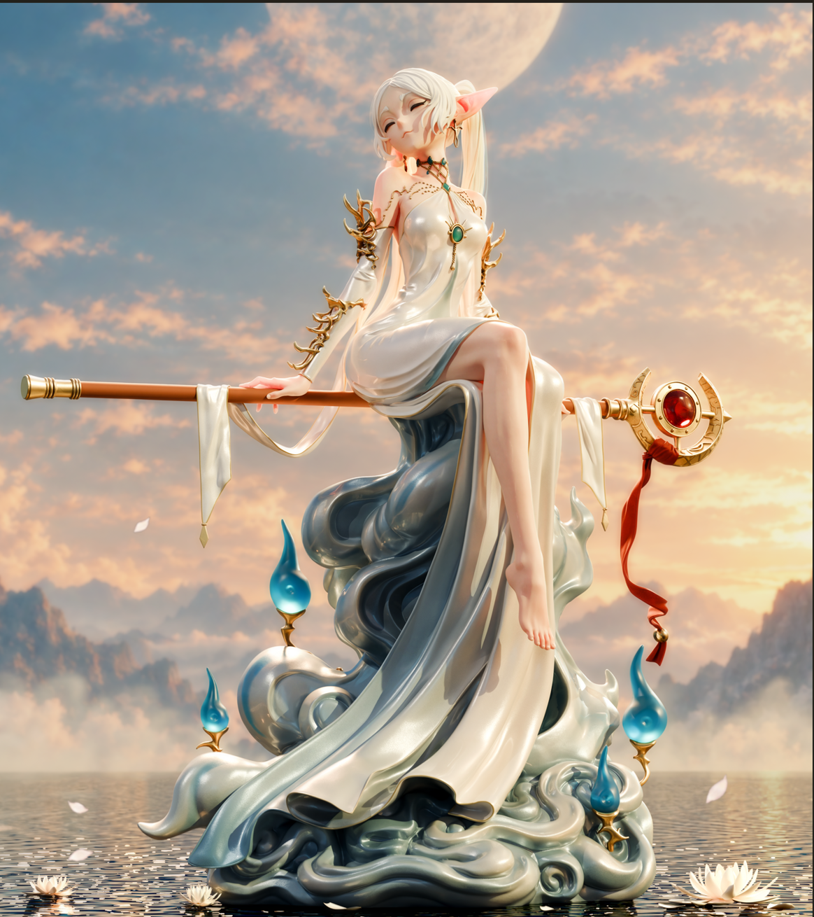 Ethereal Elven Mage Resin Statue – Elegant Fantasy Sorceress Figure –  Model Kit