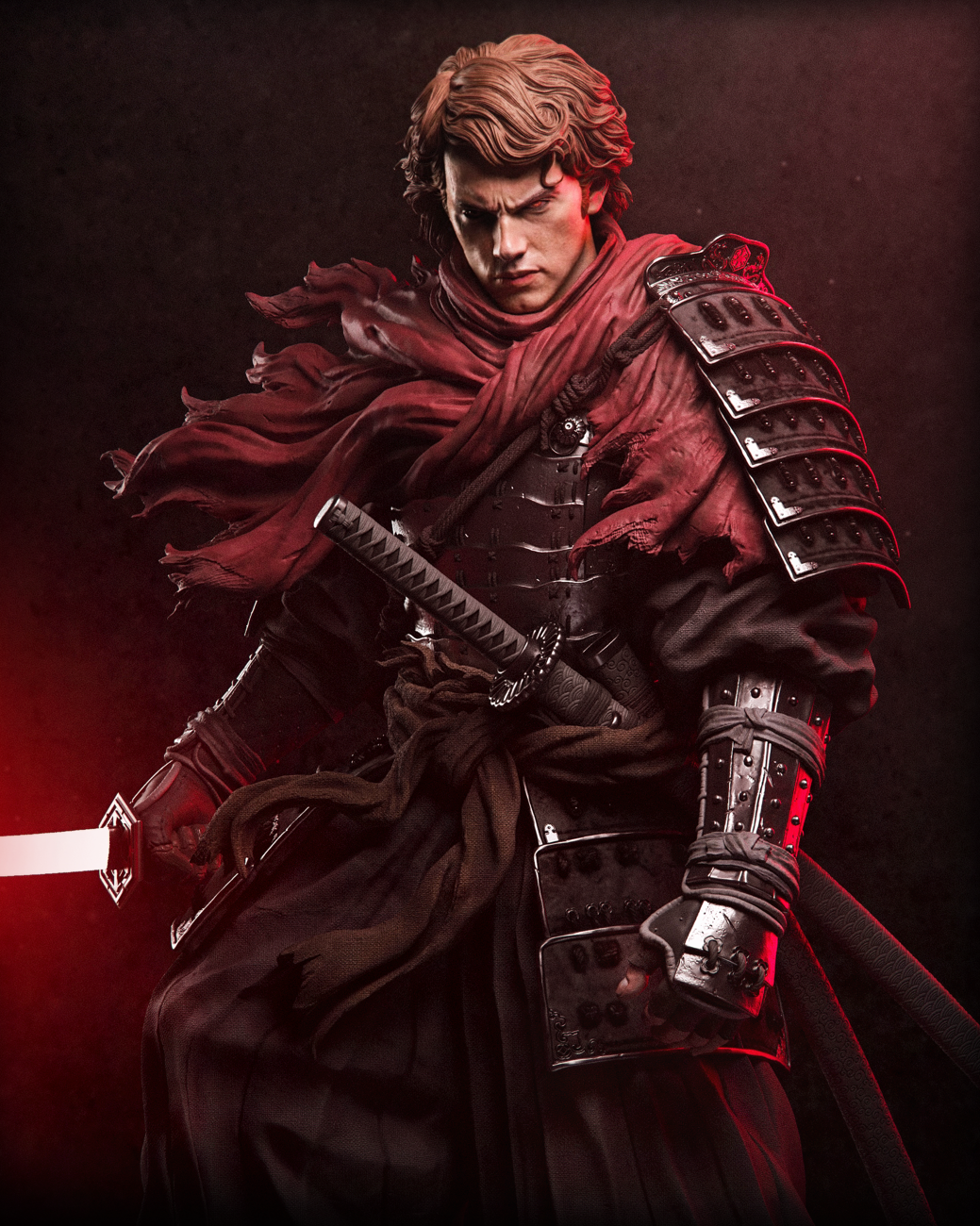Fallen Samurai Knight Resin Statue – Dark Fantasy Crimson Swordsman Figure –  Model Kit