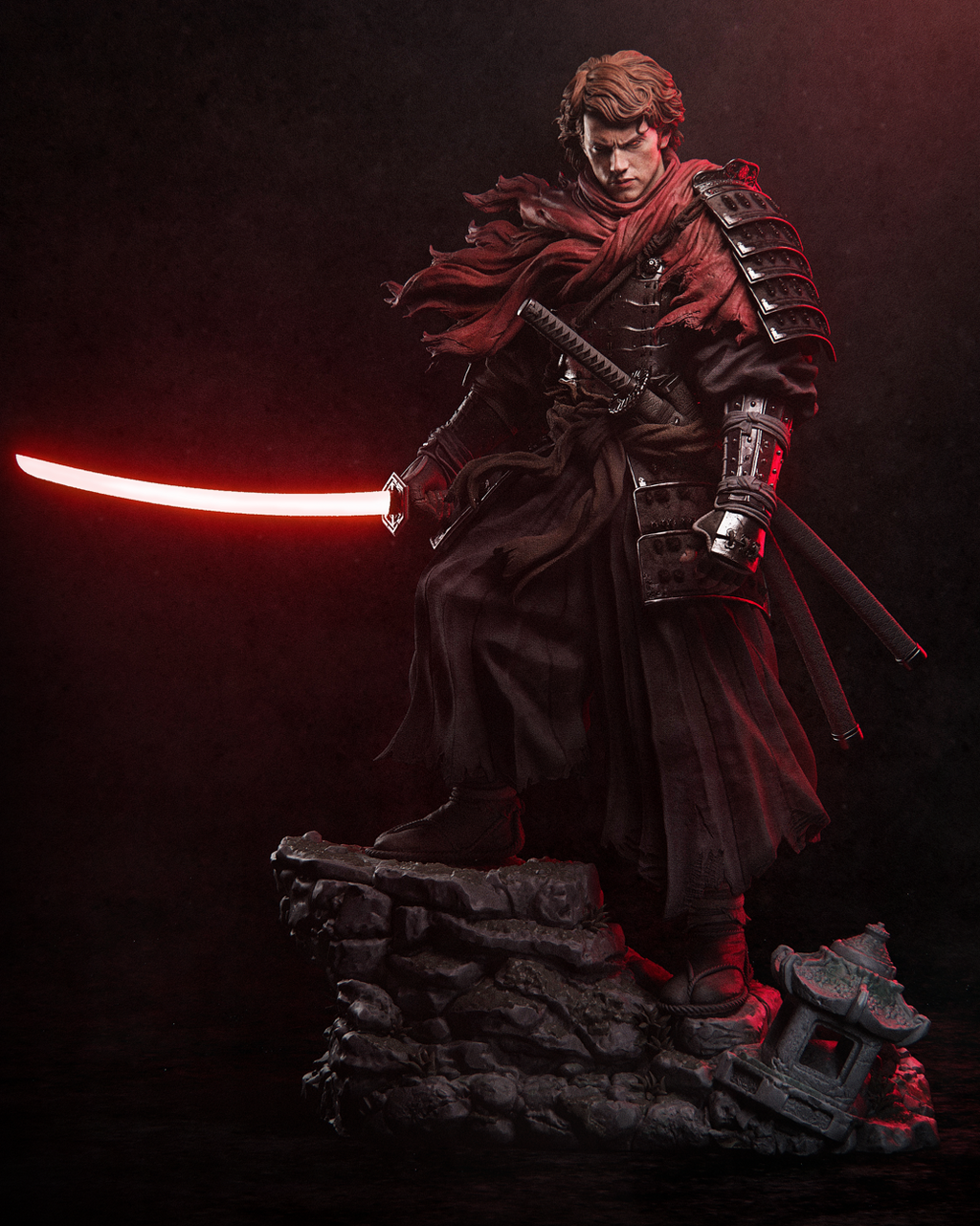 Fallen Samurai Knight Resin Statue – Dark Fantasy Crimson Swordsman Figure –  Model Kit