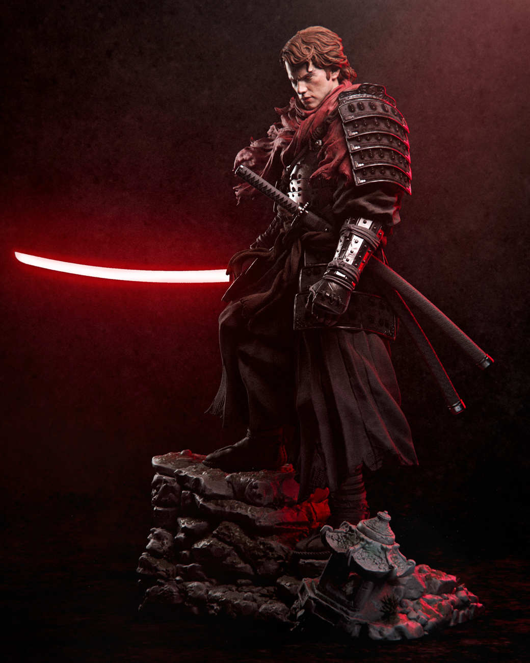 Fallen Samurai Knight Resin Statue – Dark Fantasy Crimson Swordsman Figure –  Model Kit