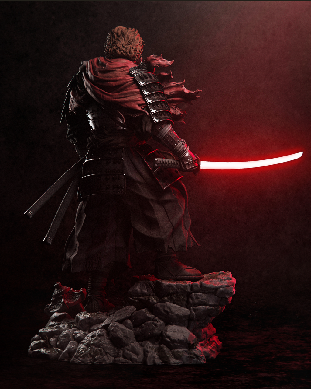 Fallen Samurai Knight Resin Statue – Dark Fantasy Crimson Swordsman Figure –  Model Kit