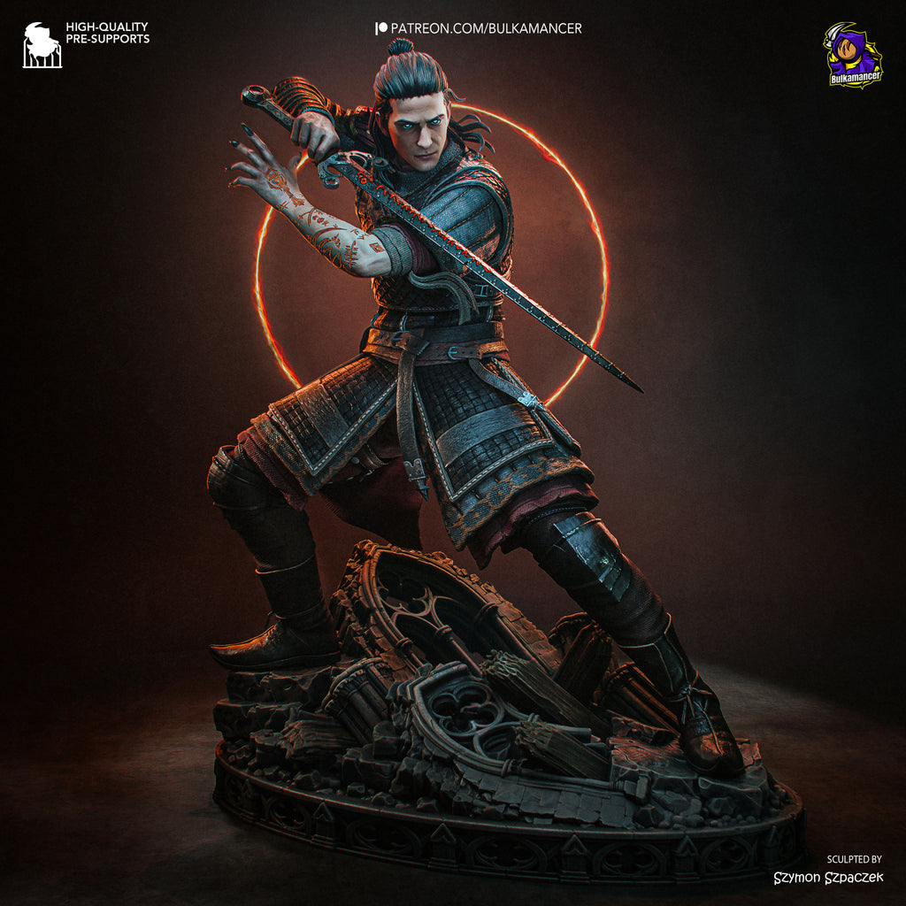 Crimson Night Warrior Resin Figure – Gothic Medieval Swordsman Statue –  Model Kit