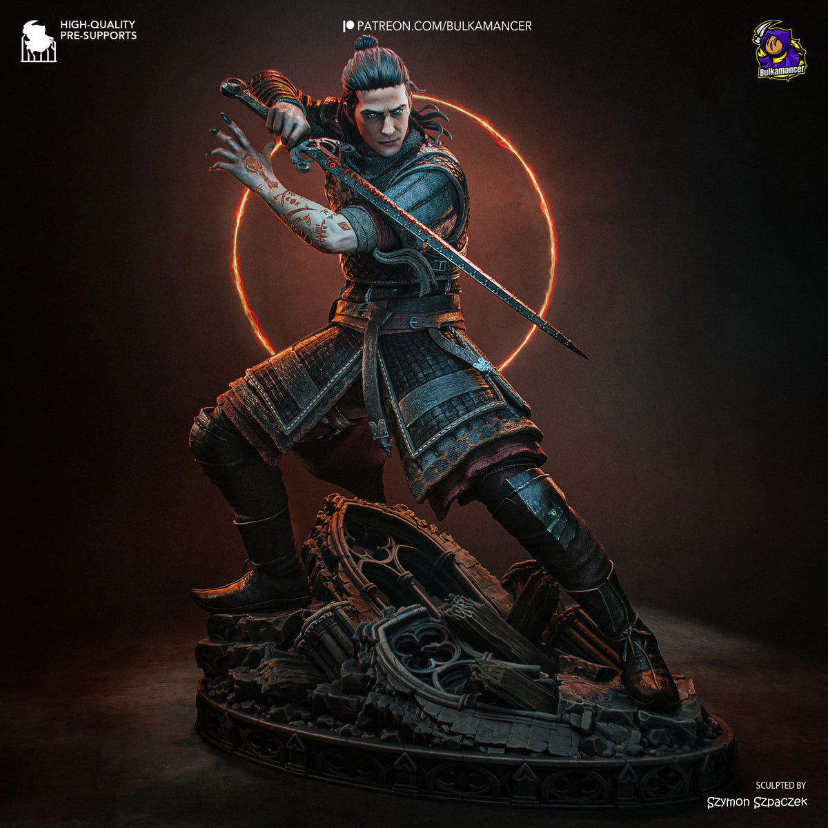 Crimson Night Warrior Resin Figure – Gothic Medieval Swordsman Statue –  Model Kit