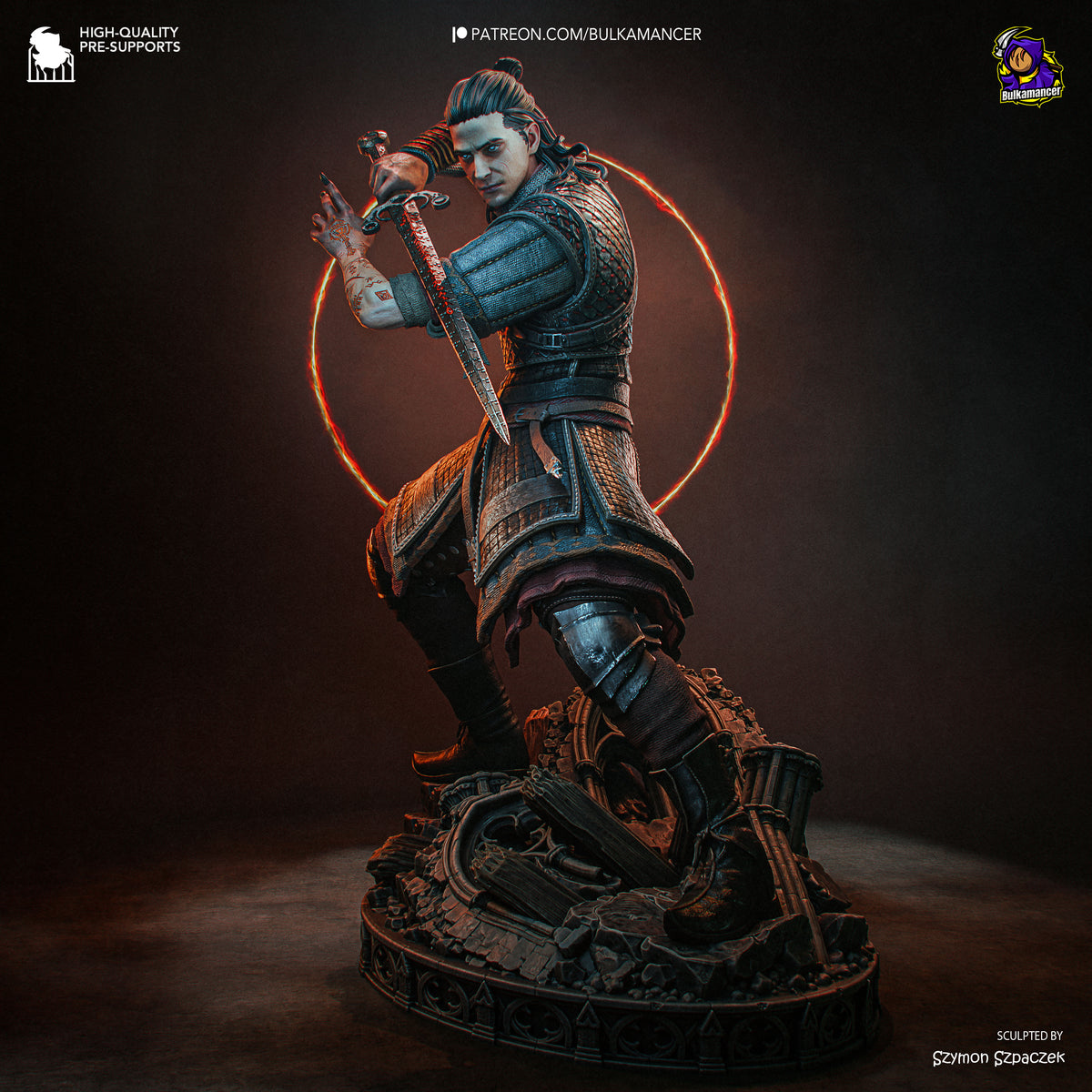 Crimson Night Warrior Resin Figure – Gothic Medieval Swordsman Statue –  Model Kit