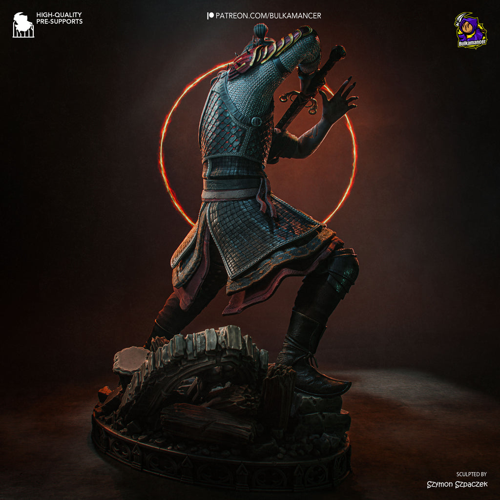 Crimson Night Warrior Resin Figure – Gothic Medieval Swordsman Statue –  Model Kit