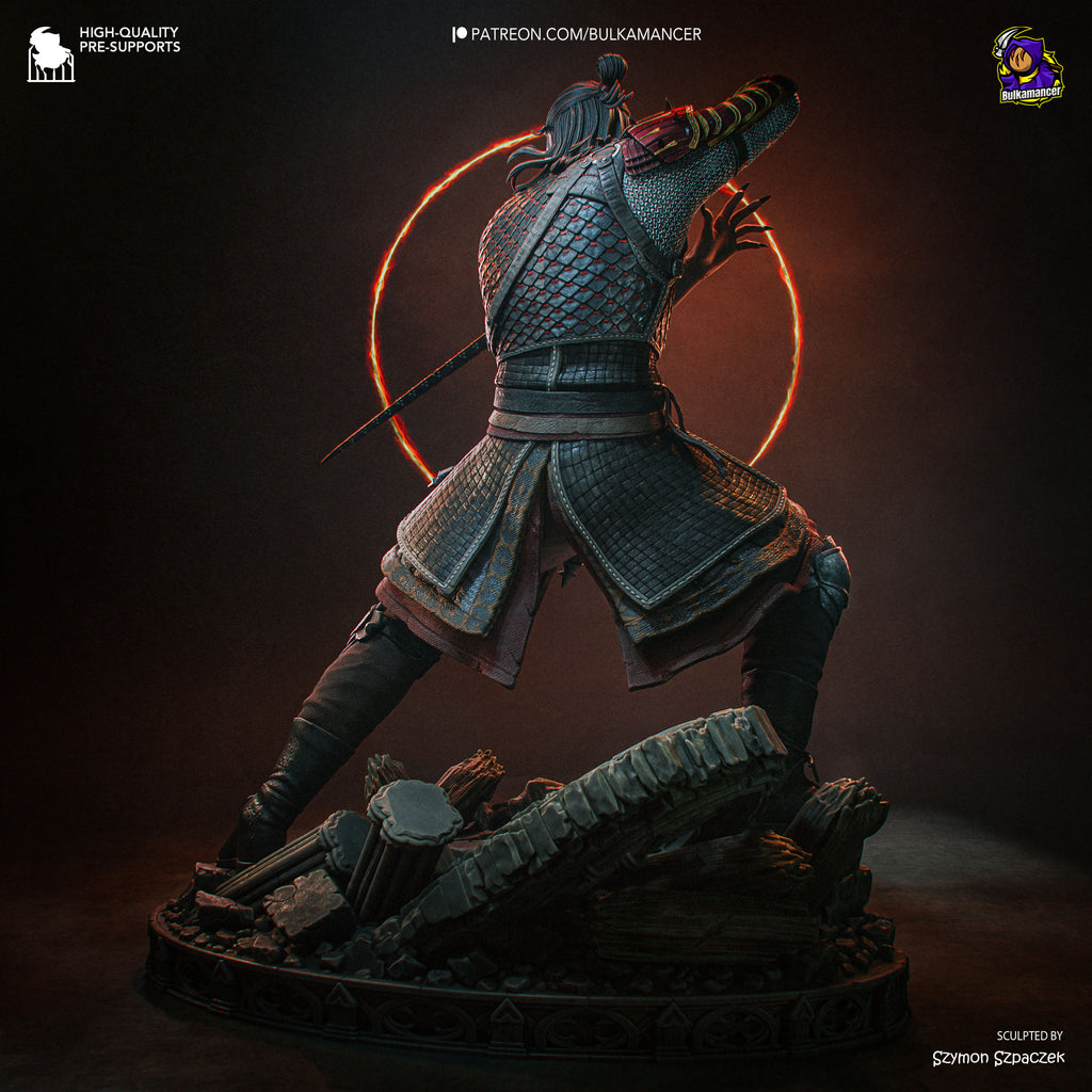 Crimson Night Warrior Resin Figure – Gothic Medieval Swordsman Statue –  Model Kit