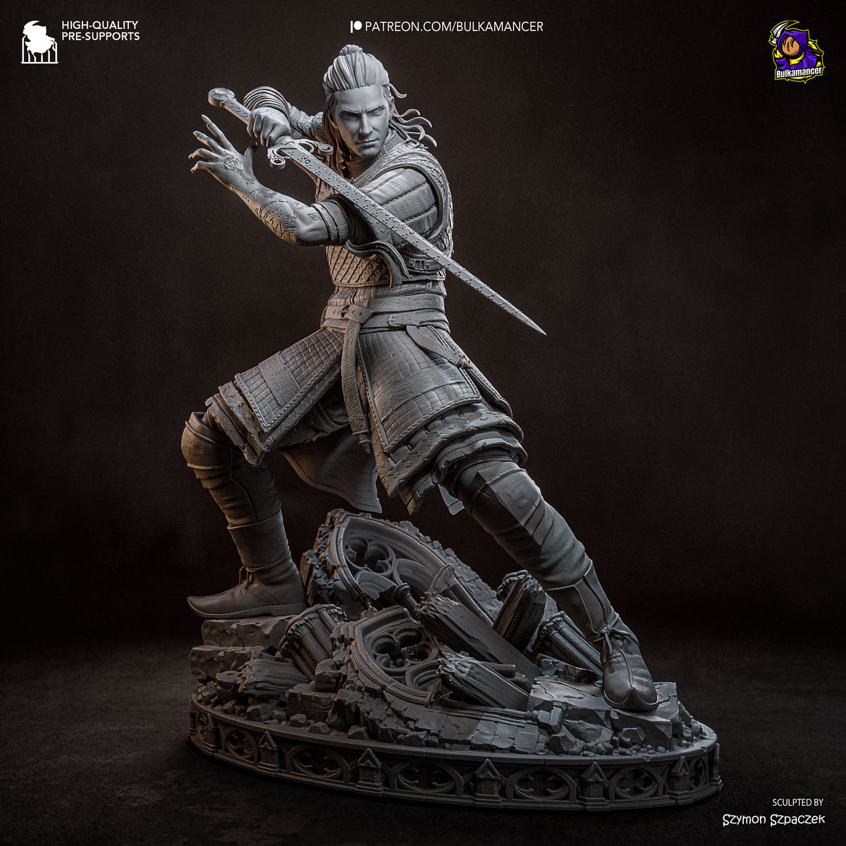 Crimson Night Warrior Resin Figure – Gothic Medieval Swordsman Statue –  Model Kit