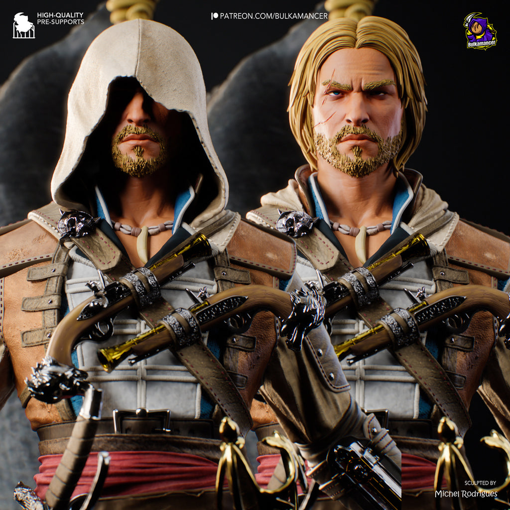Hooded Pirate Warrior Resin Statue – Caribbean Buccaneer Figure – Model Kit – High Detail Collector Display