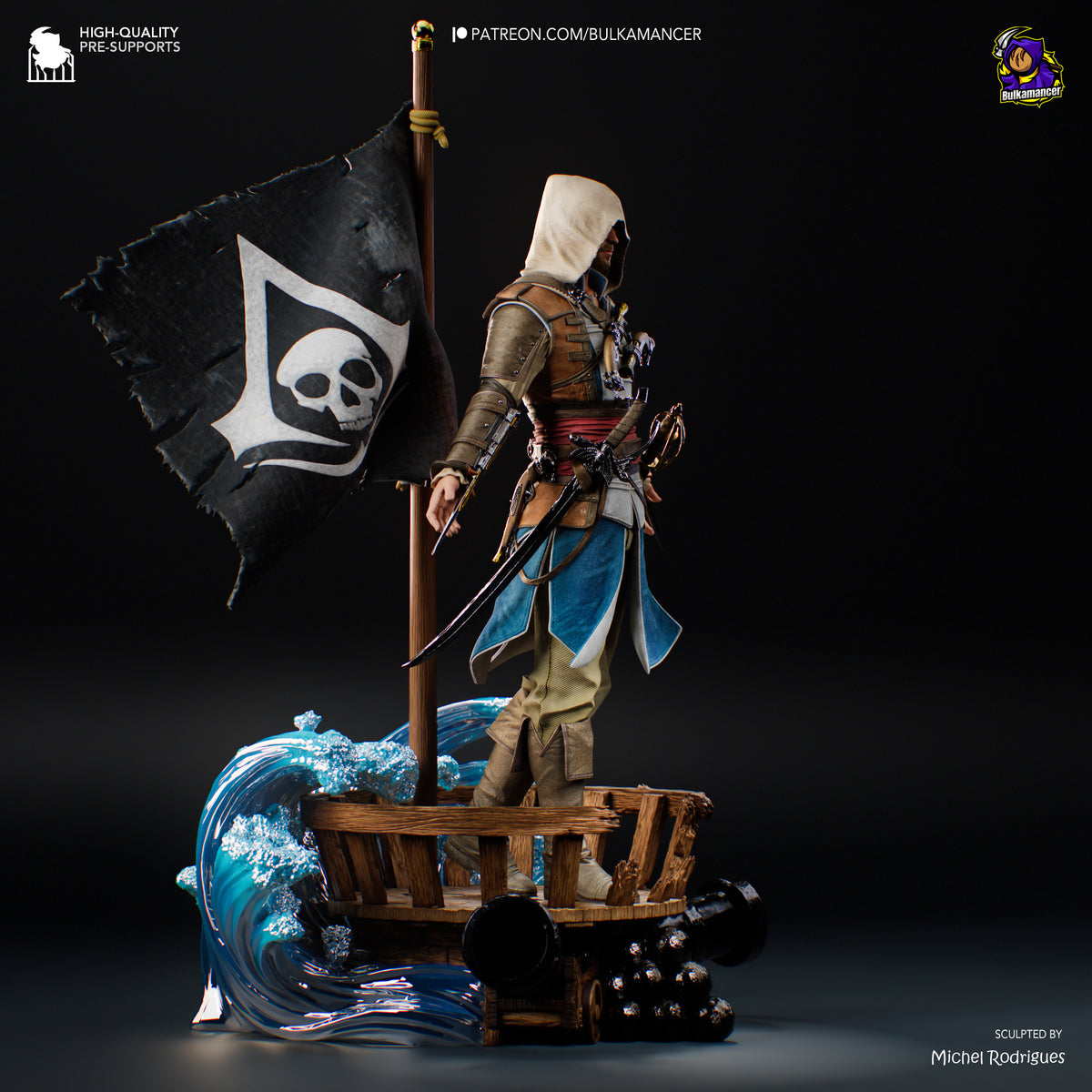 Hooded Pirate Warrior Resin Statue – Caribbean Buccaneer Figure – Model Kit – High Detail Collector Display