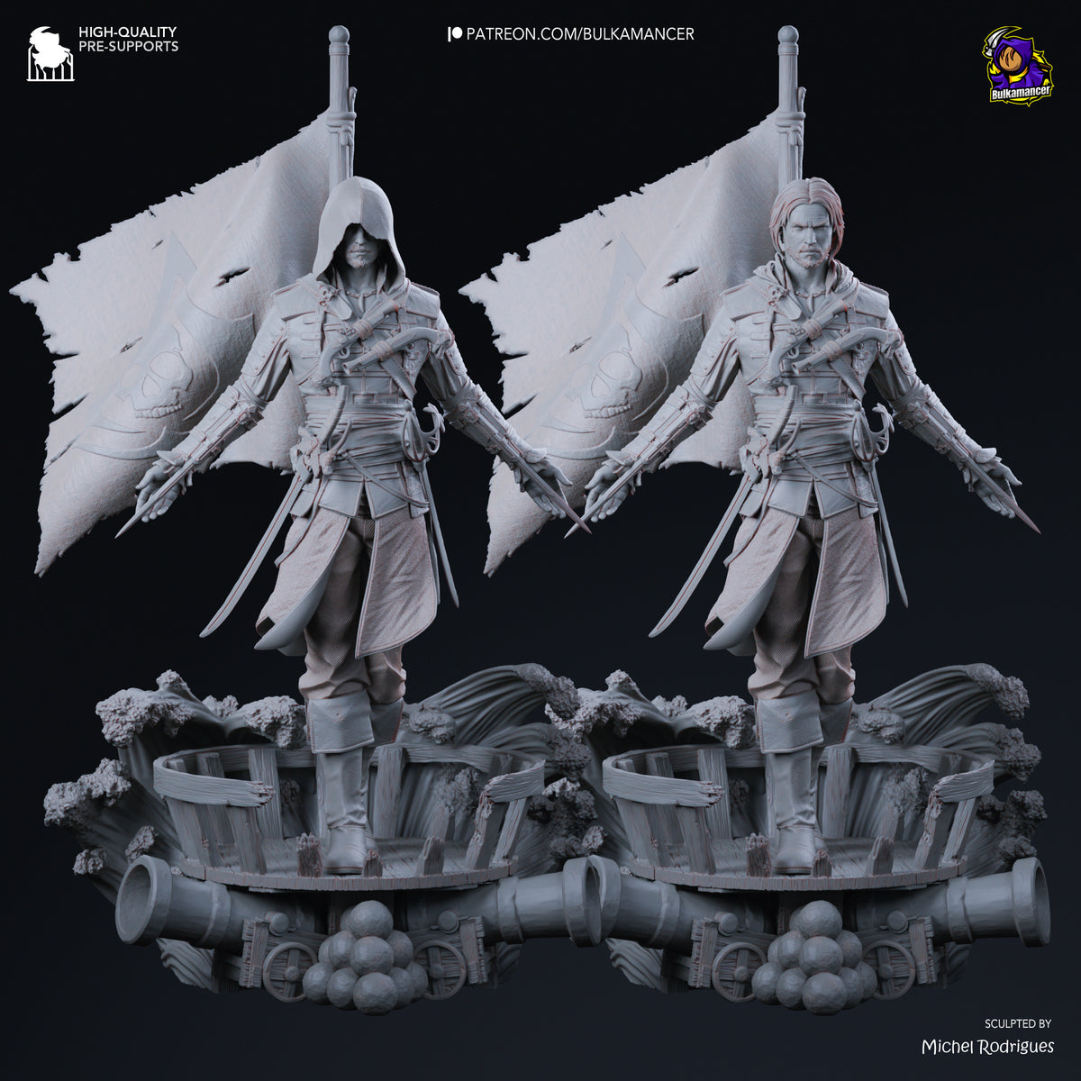 Hooded Pirate Warrior Resin Statue – Caribbean Buccaneer Figure – Model Kit – High Detail Collector Display