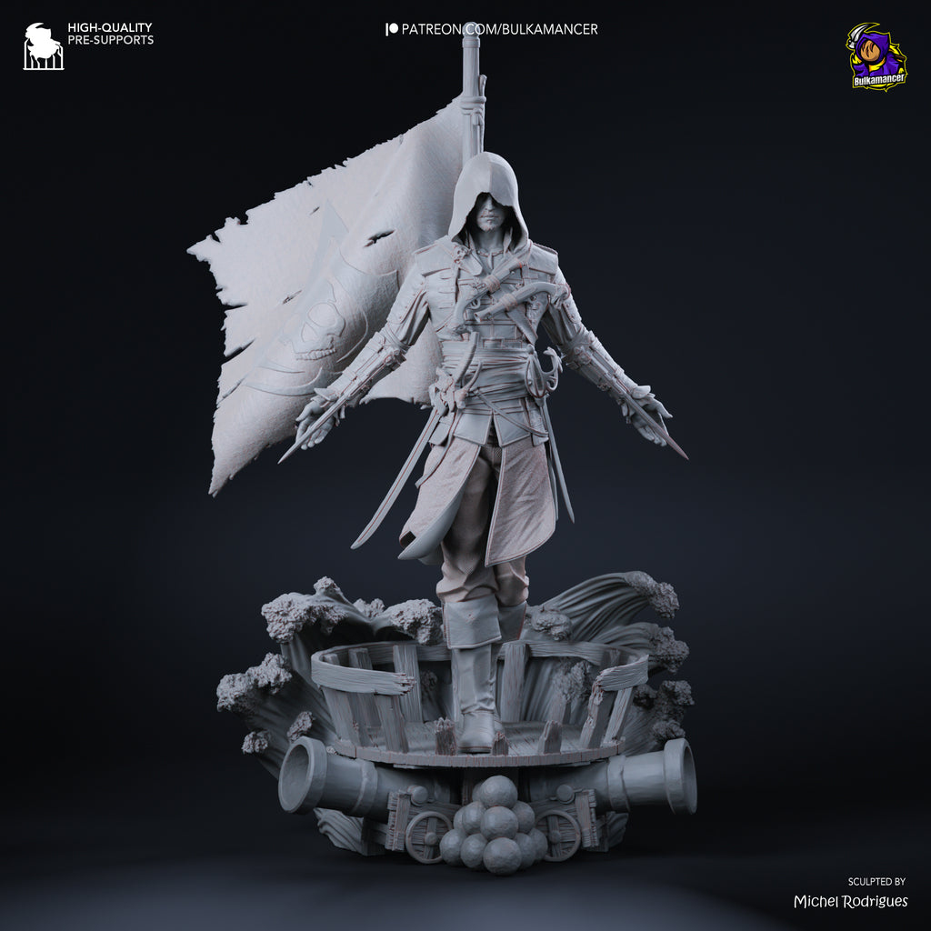 Hooded Pirate Warrior Resin Statue – Caribbean Buccaneer Figure – Model Kit – High Detail Collector Display
