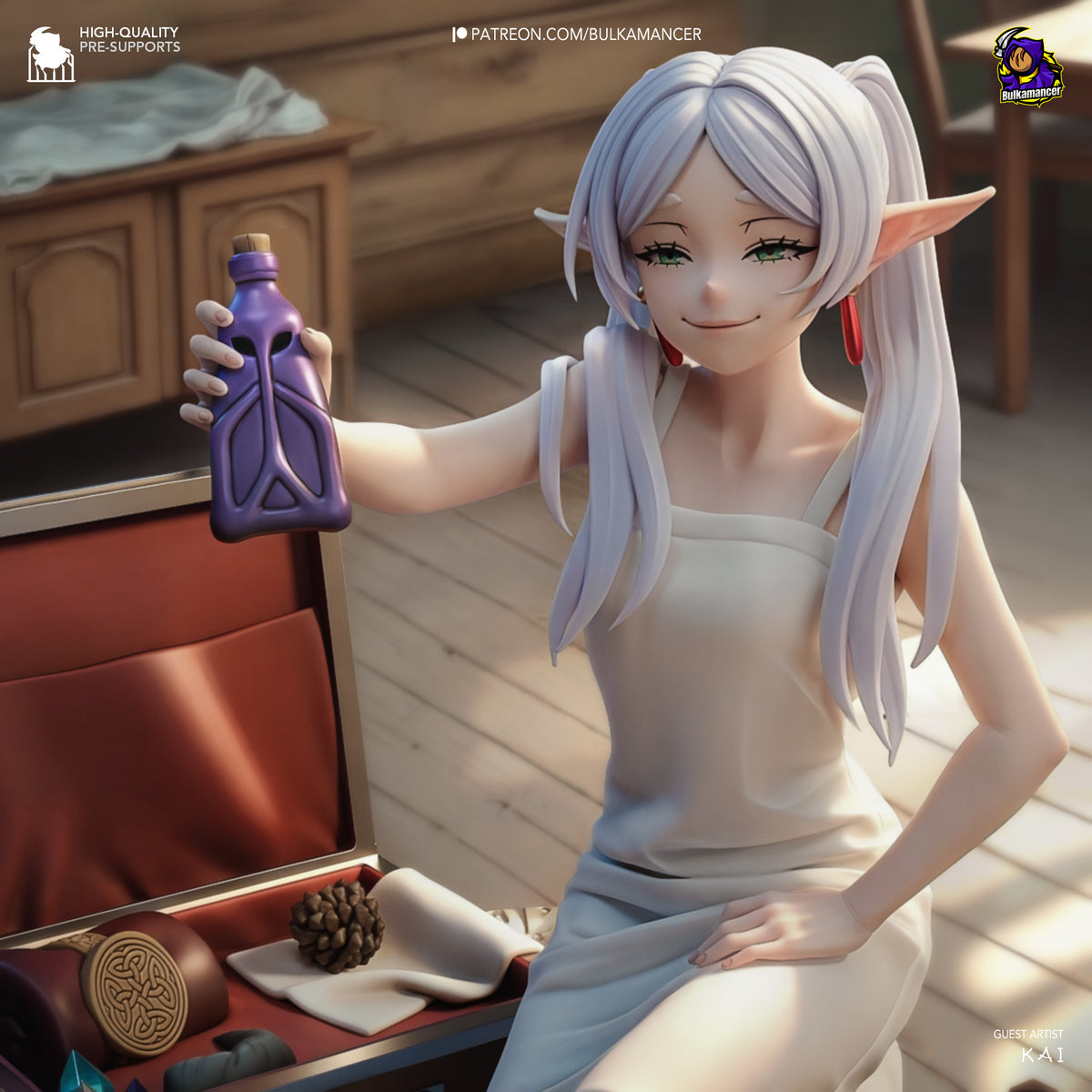 Elven Alchemist Resin Statue – Traveling Fantasy Mage Girl Figure – Model Kit – Collector Display