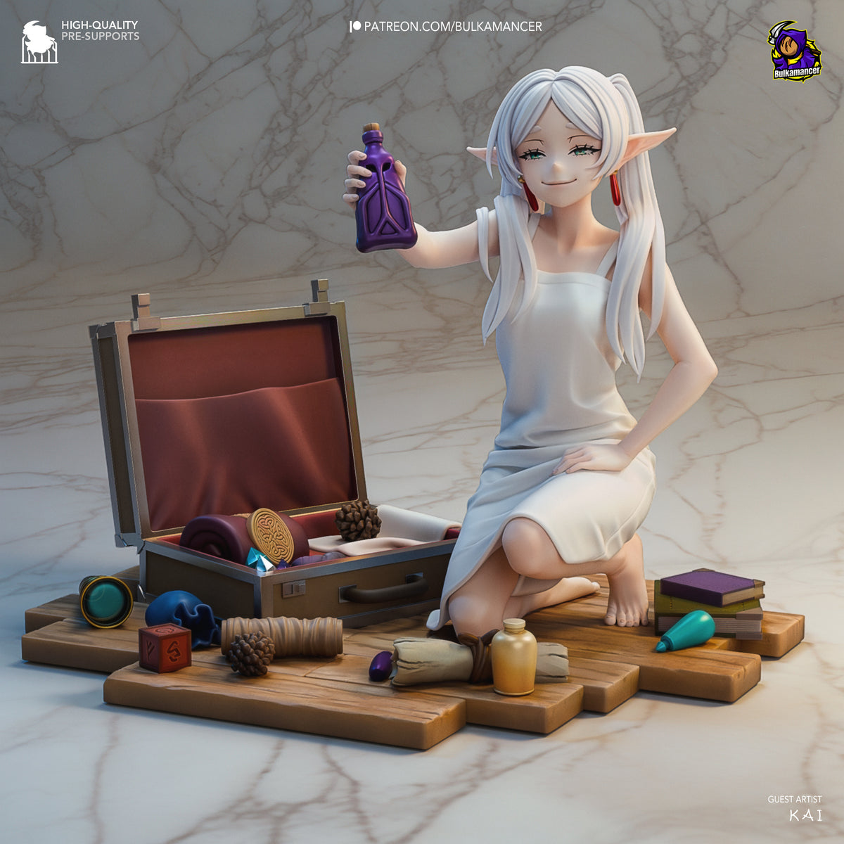 Elven Alchemist Resin Statue – Traveling Fantasy Mage Girl Figure – Model Kit – Collector Display