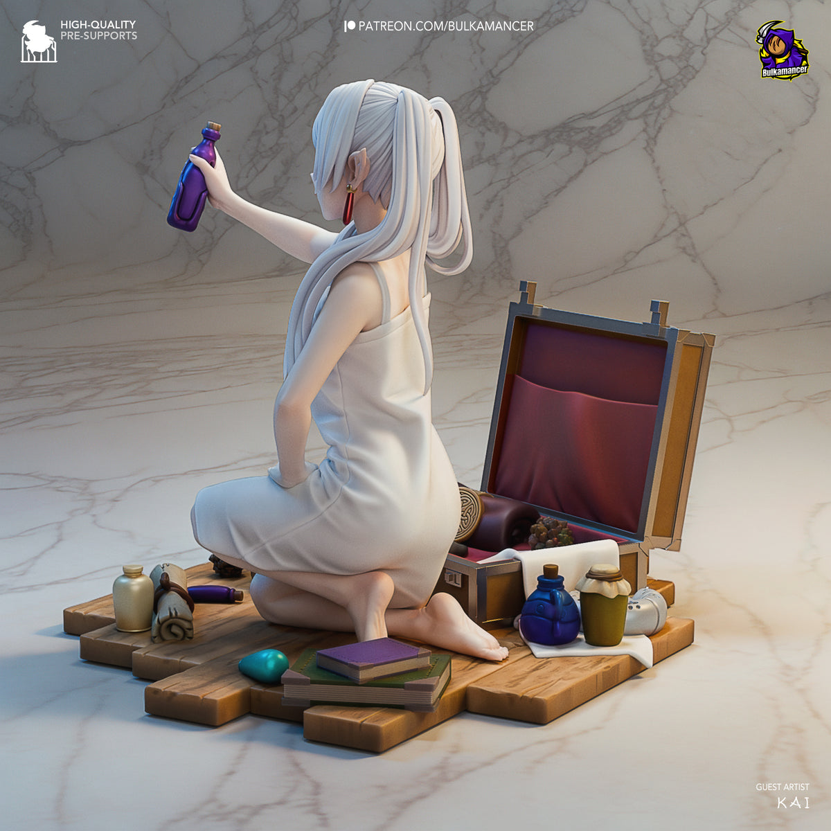 Elven Alchemist Resin Statue – Traveling Fantasy Mage Girl Figure – Model Kit – Collector Display