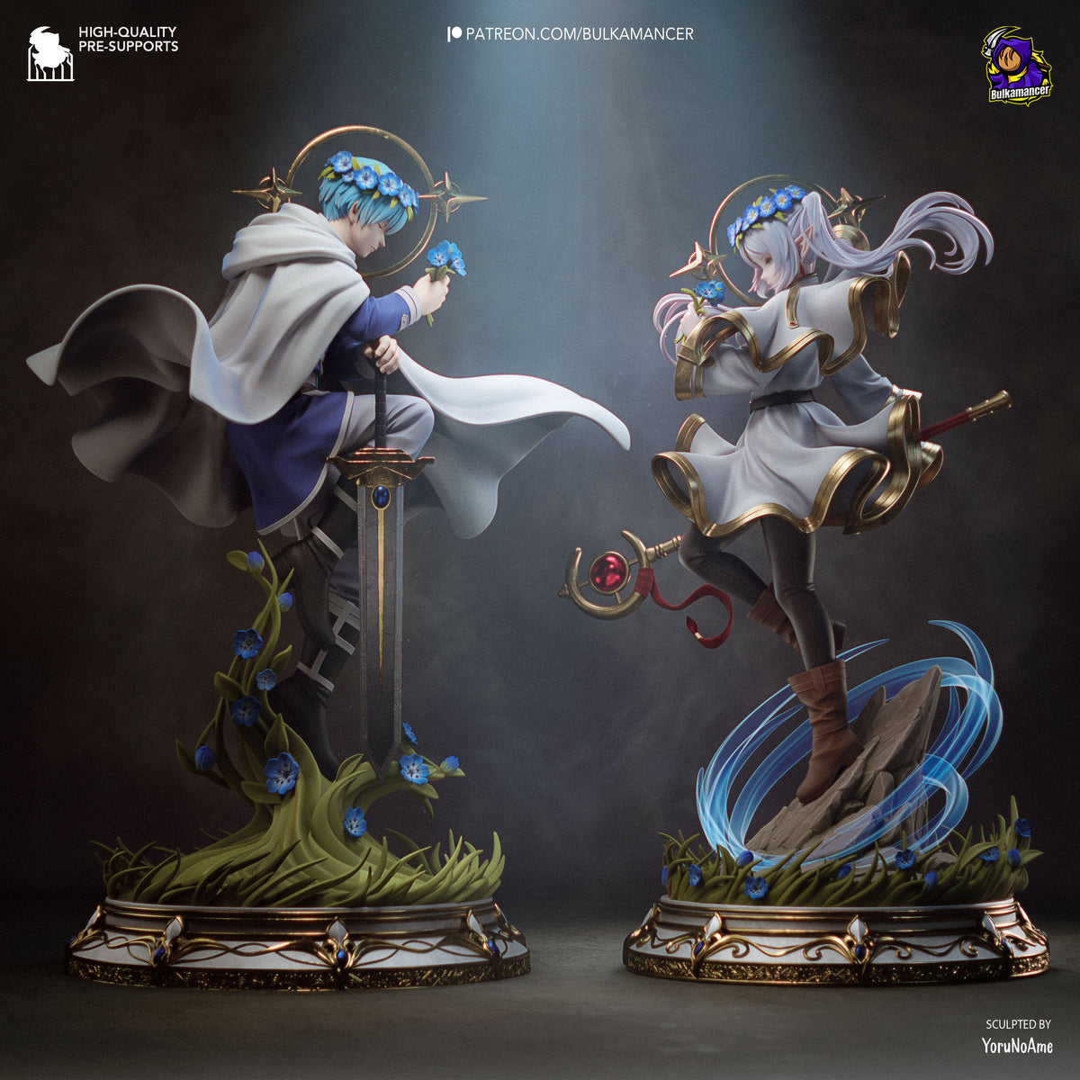 Elven Mage & Heroic Swordsman Resin Statue – Fantasy Adventure Couple Figure – High Detail Collector Display Piece