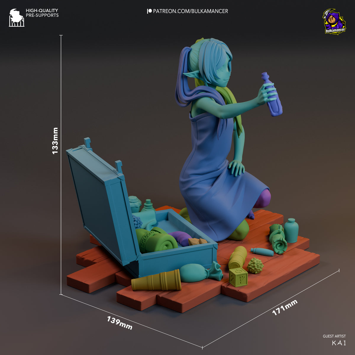 Elven Alchemist Resin Statue – Traveling Fantasy Mage Girl Figure – Model Kit – Collector Display