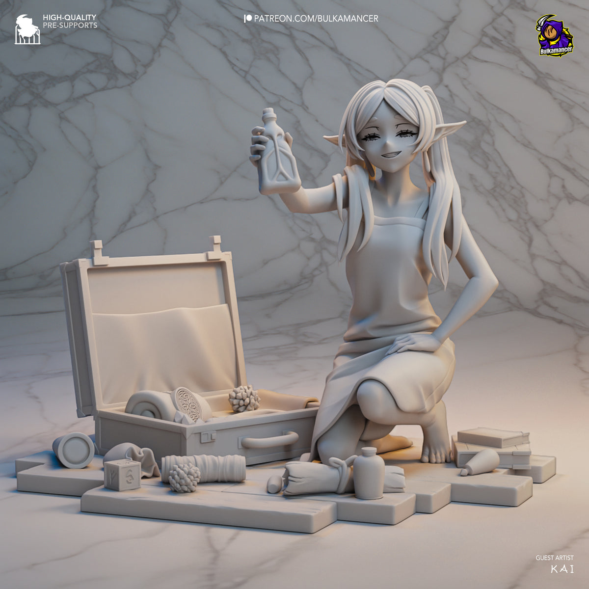 Elven Alchemist Resin Statue – Traveling Fantasy Mage Girl Figure – Model Kit – Collector Display