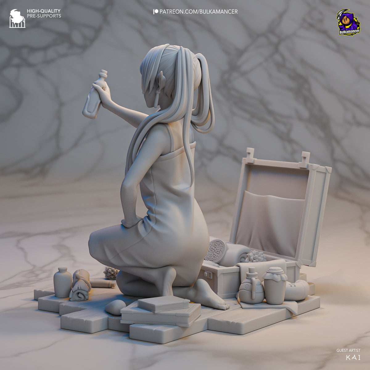 Elven Alchemist Resin Statue – Traveling Fantasy Mage Girl Figure – Model Kit – Collector Display