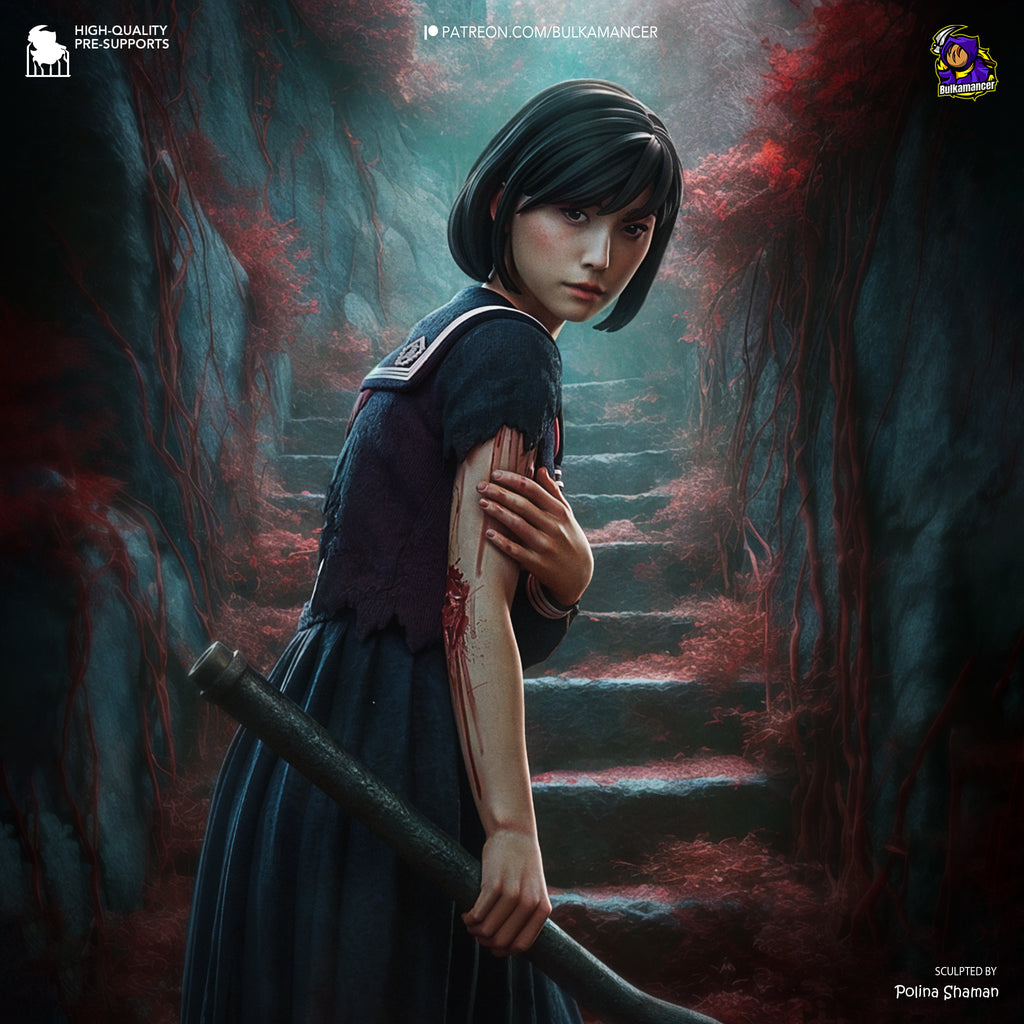 Japanese Horror Schoolgirl Resin Statue – Dark Psychological Horror Female Figure –Model Kit