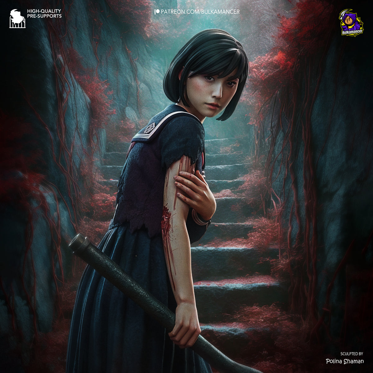Japanese Horror Schoolgirl Resin Statue – Dark Psychological Horror Female Figure –Model Kit