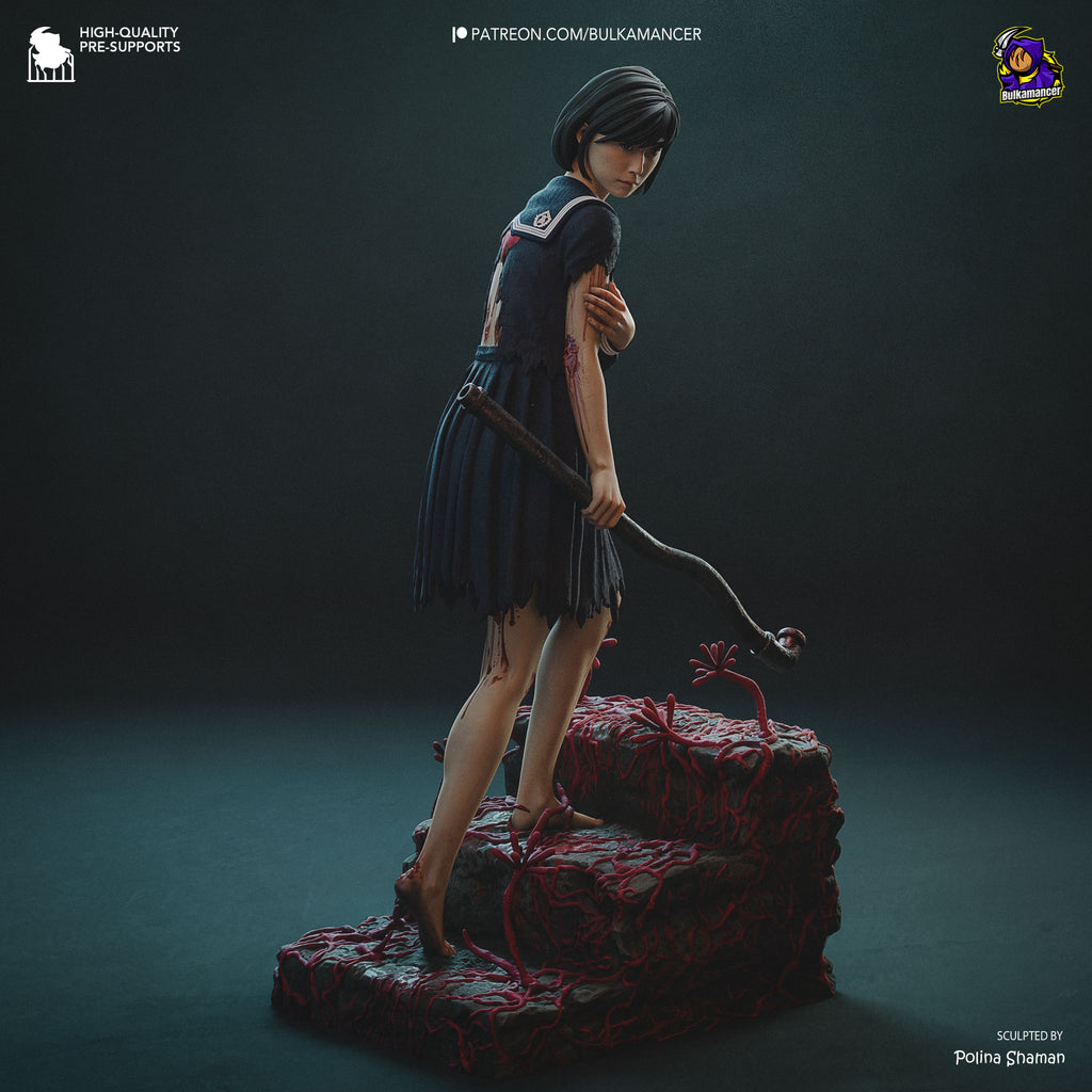 Japanese Horror Schoolgirl Resin Statue – Dark Psychological Horror Female Figure –Model Kit