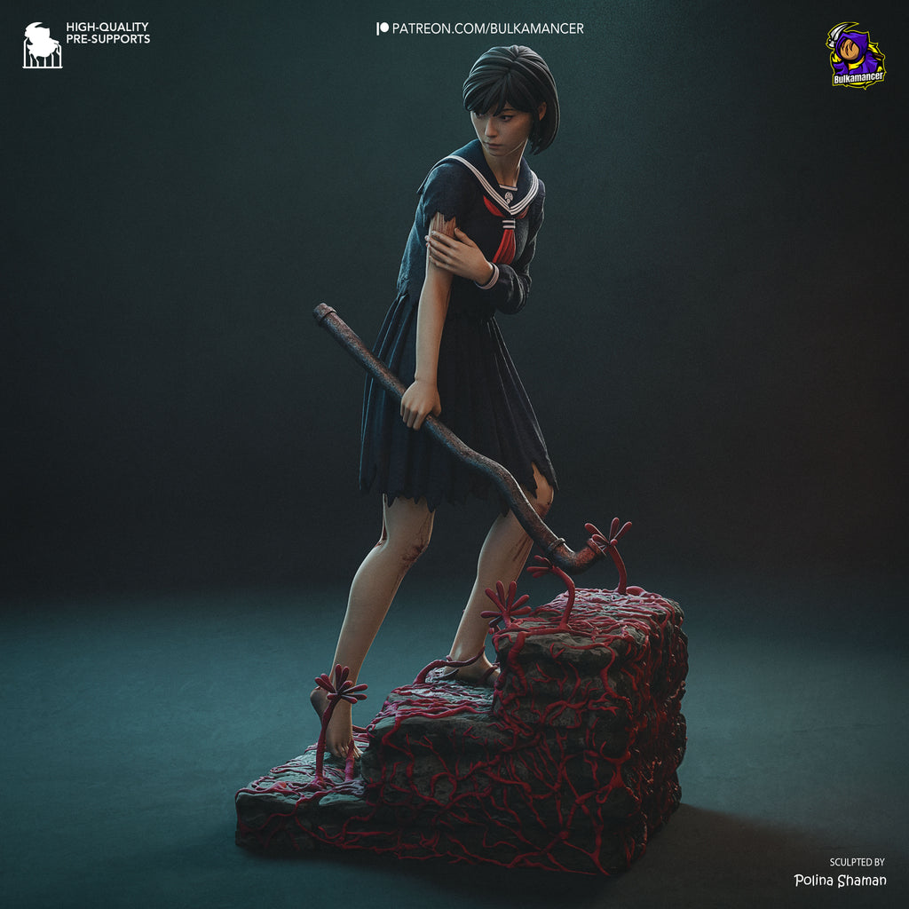 Japanese Horror Schoolgirl Resin Statue – Dark Psychological Horror Female Figure –Model Kit