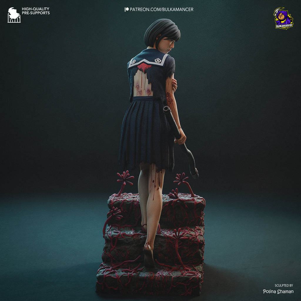 Japanese Horror Schoolgirl Resin Statue – Dark Psychological Horror Female Figure –Model Kit