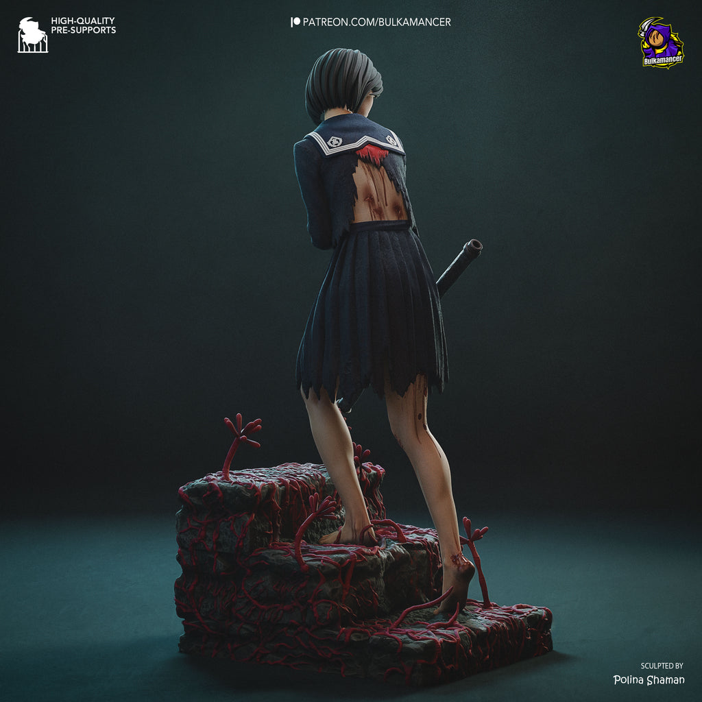 Japanese Horror Schoolgirl Resin Statue – Dark Psychological Horror Female Figure –Model Kit