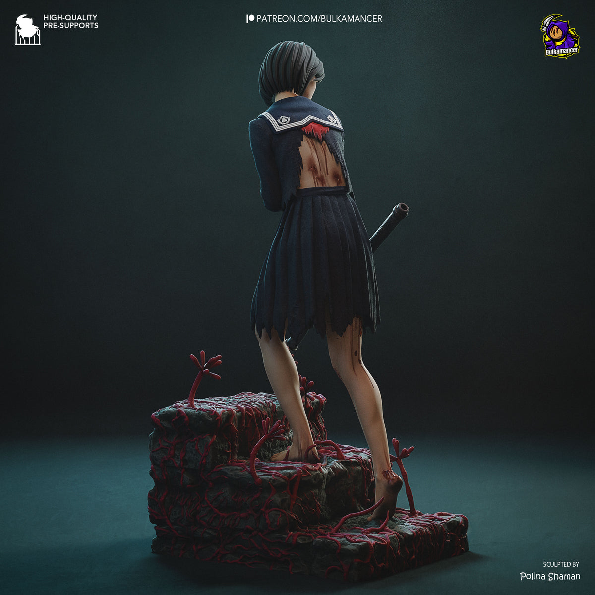 Japanese Horror Schoolgirl Resin Statue – Dark Psychological Horror Female Figure –Model Kit