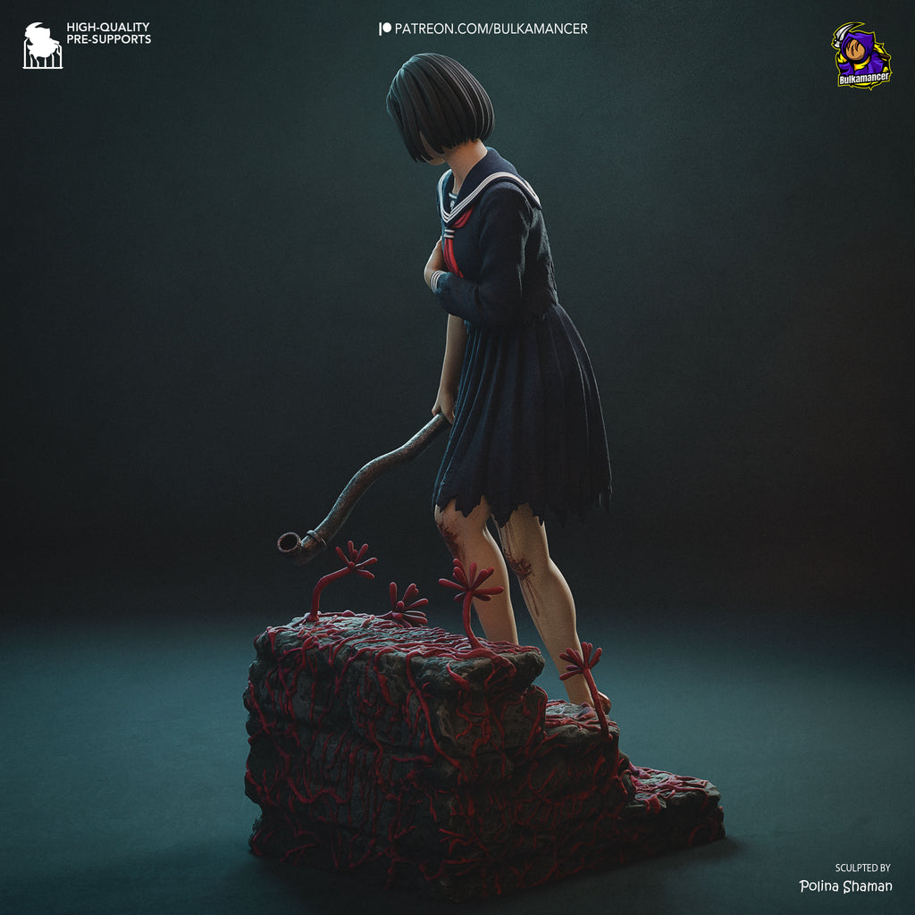 Japanese Horror Schoolgirl Resin Statue – Dark Psychological Horror Female Figure –Model Kit