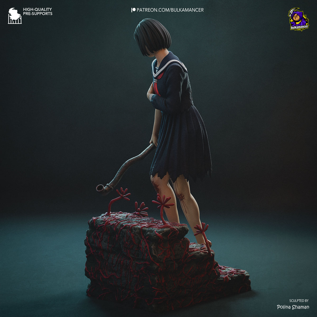 Japanese Horror Schoolgirl Resin Statue – Dark Psychological Horror Female Figure –Model Kit