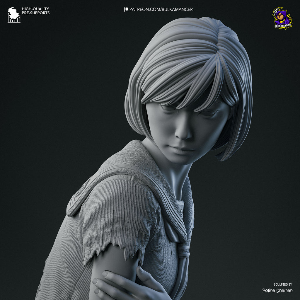 Japanese Horror Schoolgirl Resin Statue – Dark Psychological Horror Female Figure –Model Kit