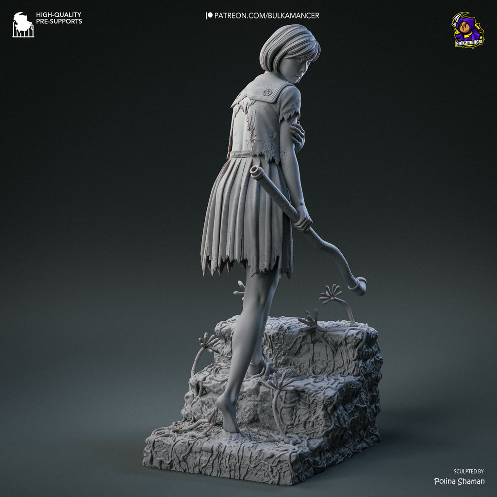 Japanese Horror Schoolgirl Resin Statue – Dark Psychological Horror Female Figure –Model Kit