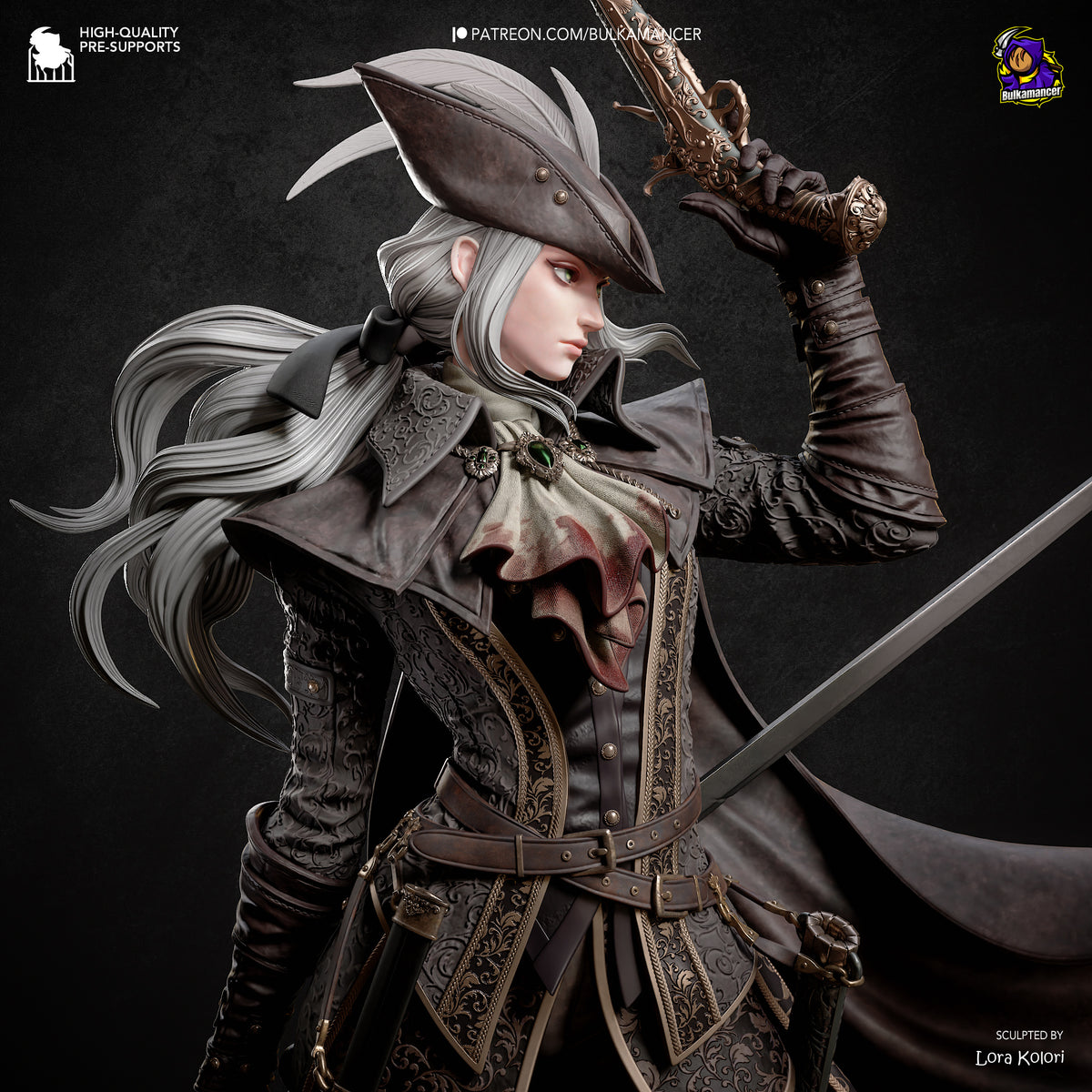 Gothic Hunter Woman Resin Statue – Victorian Swordfighter Figure – Dark Fantasy Model Kit