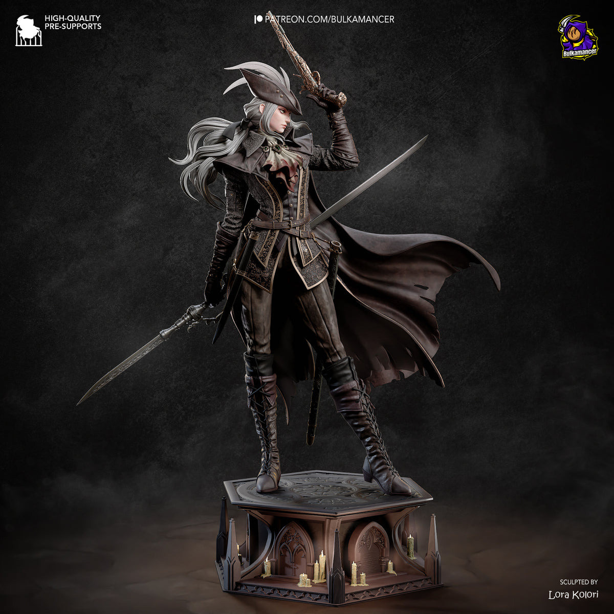 Gothic Hunter Woman Resin Statue – Victorian Swordfighter Figure – Dark Fantasy Model Kit
