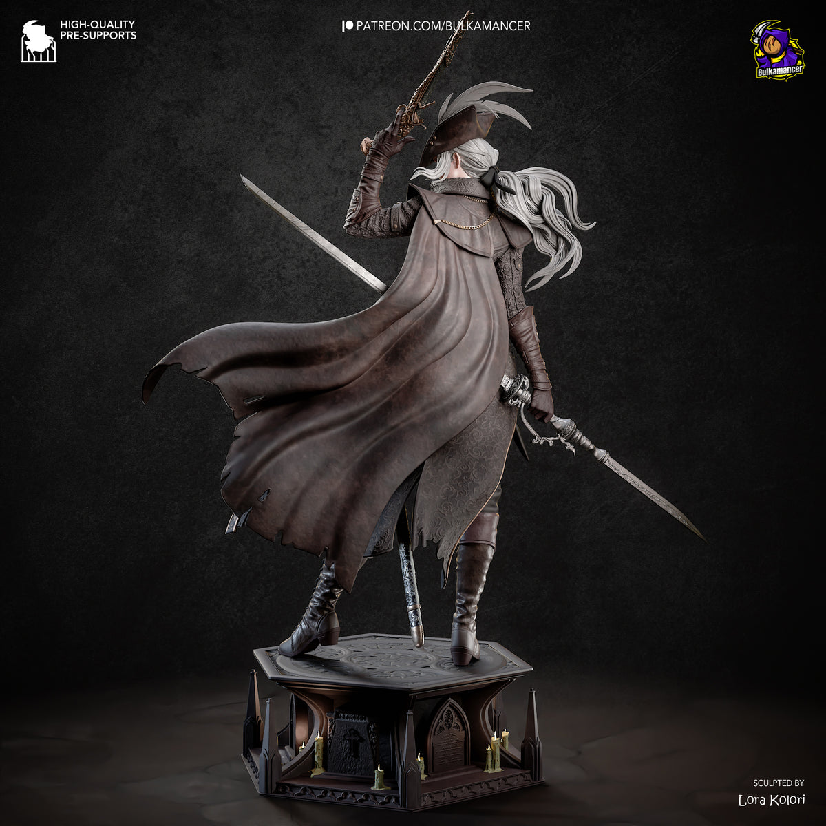 Gothic Hunter Woman Resin Statue – Victorian Swordfighter Figure – Dark Fantasy Model Kit