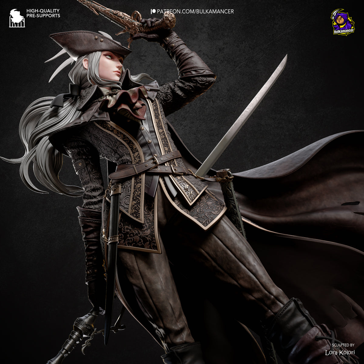 Gothic Hunter Woman Resin Statue – Victorian Swordfighter Figure – Dark Fantasy Model Kit