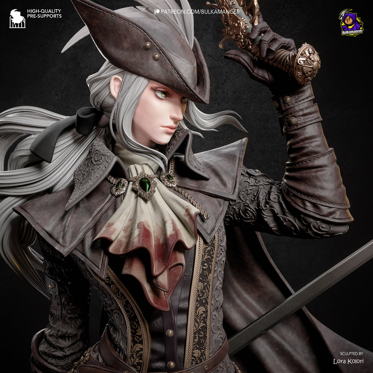 Gothic Hunter Woman Resin Statue – Victorian Swordfighter Figure – Dark Fantasy Model Kit