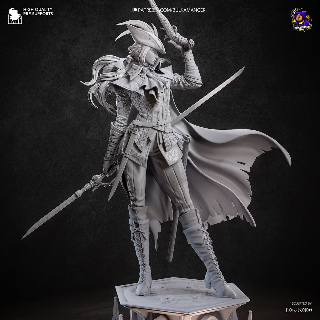 Gothic Hunter Woman Resin Statue – Victorian Swordfighter Figure – Dark Fantasy Model Kit
