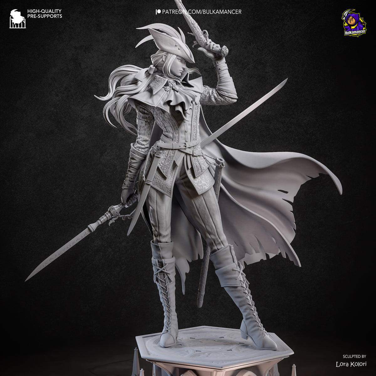 Gothic Hunter Woman Resin Statue – Victorian Swordfighter Figure – Dark Fantasy Model Kit