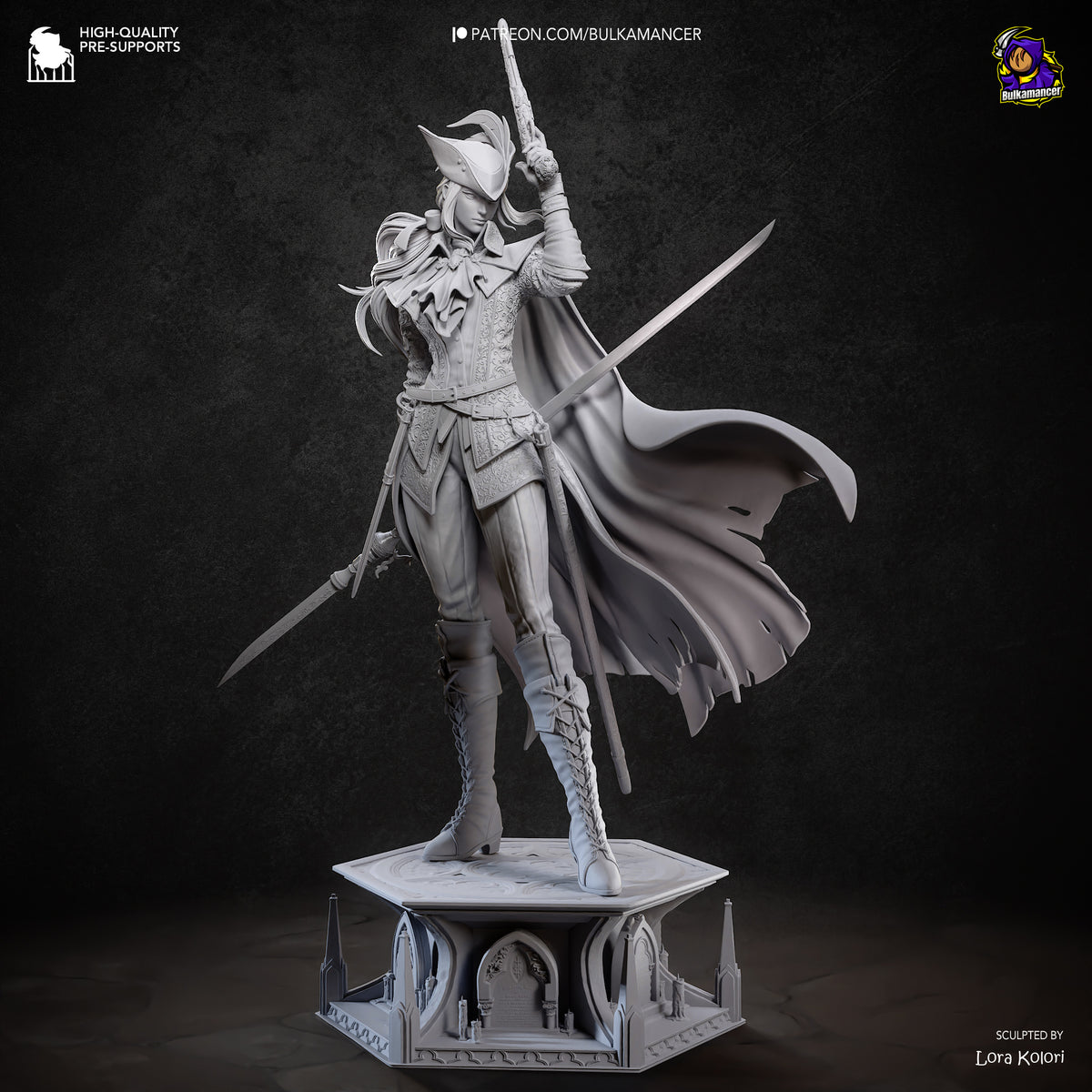 Gothic Hunter Woman Resin Statue – Victorian Swordfighter Figure – Dark Fantasy Model Kit
