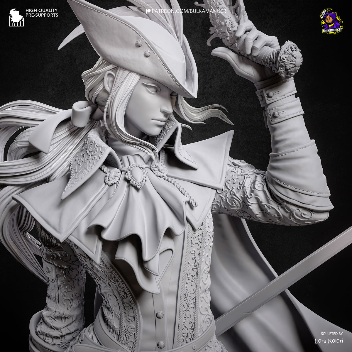 Gothic Hunter Woman Resin Statue – Victorian Swordfighter Figure – Dark Fantasy Model Kit
