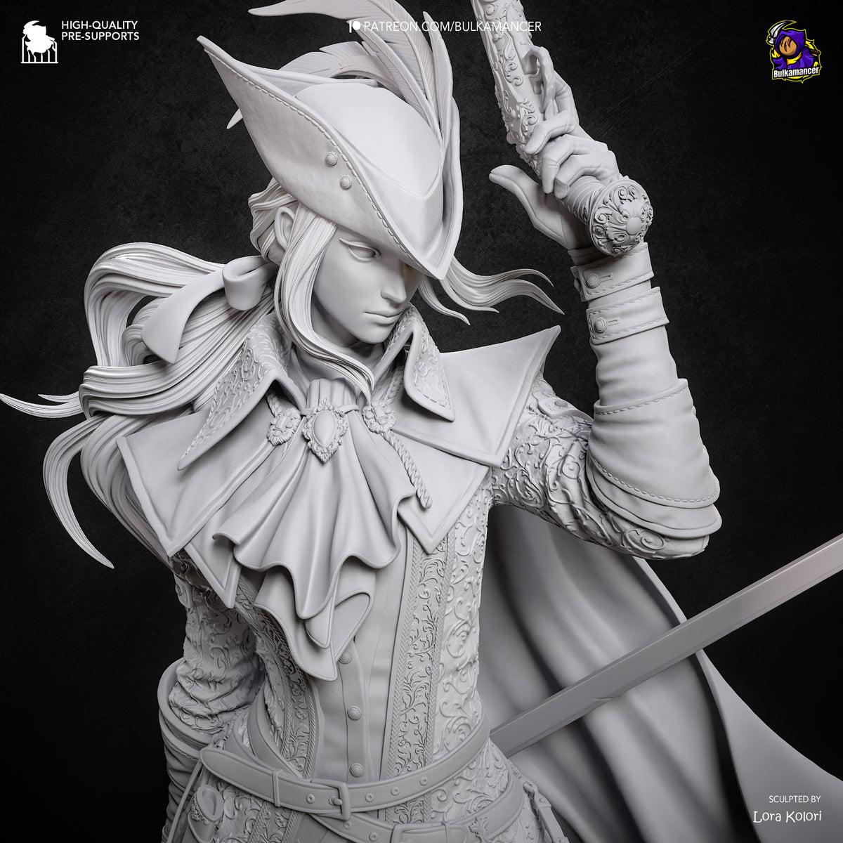 Gothic Hunter Woman Resin Statue – Victorian Swordfighter Figure – Dark Fantasy Model Kit