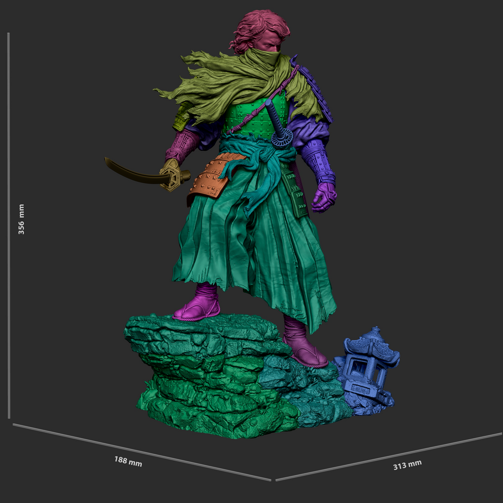 Fallen Samurai Knight Resin Statue – Dark Fantasy Crimson Swordsman Figure –  Model Kit