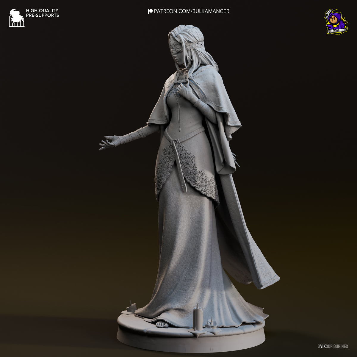 Hooded Shrine Maiden Resin Statue – Dark Fantasy Priestess Figure – Model Kit